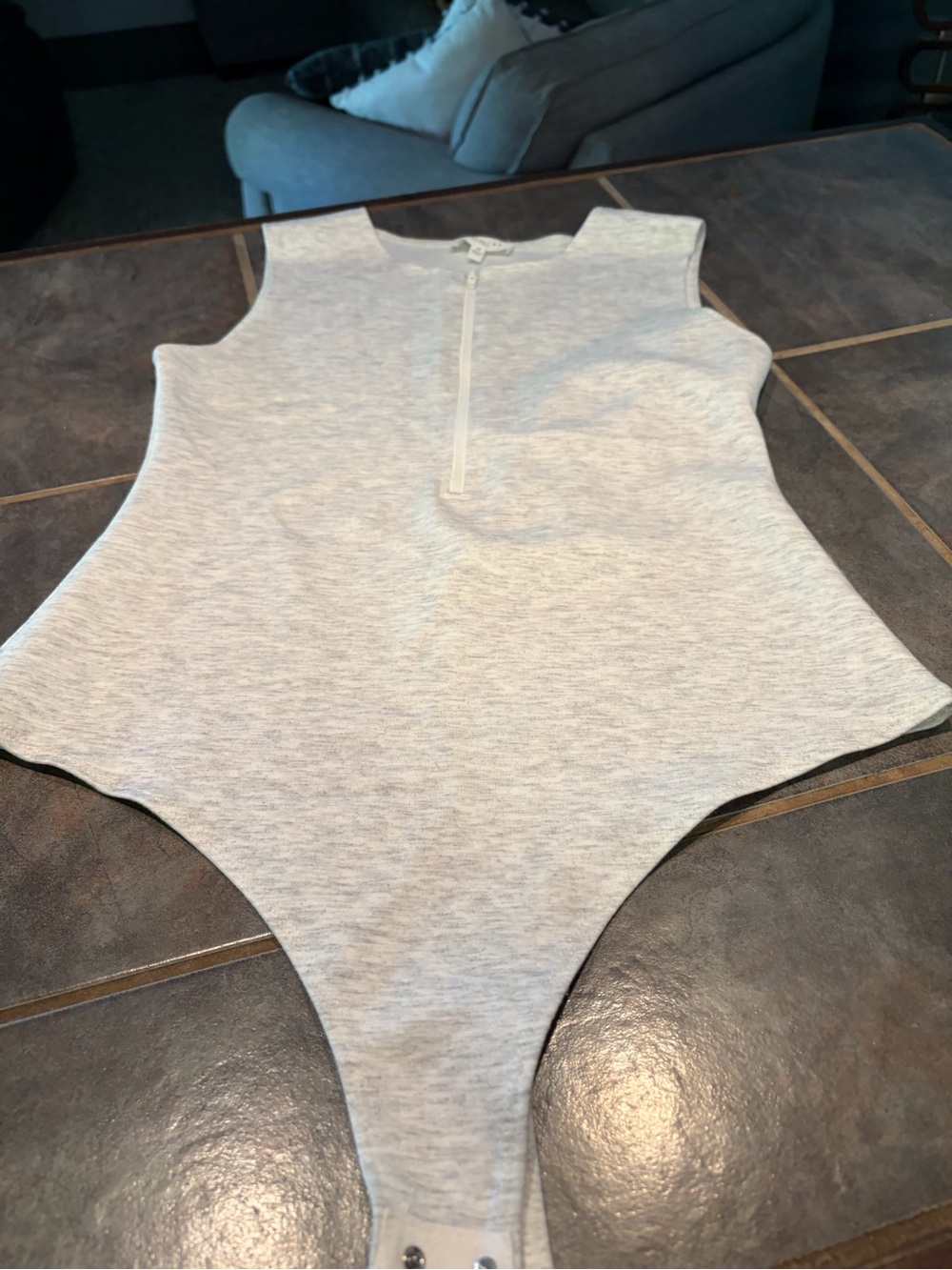 Promesa Light Heather Gray Sleeveless Bodysuit with Front Zip